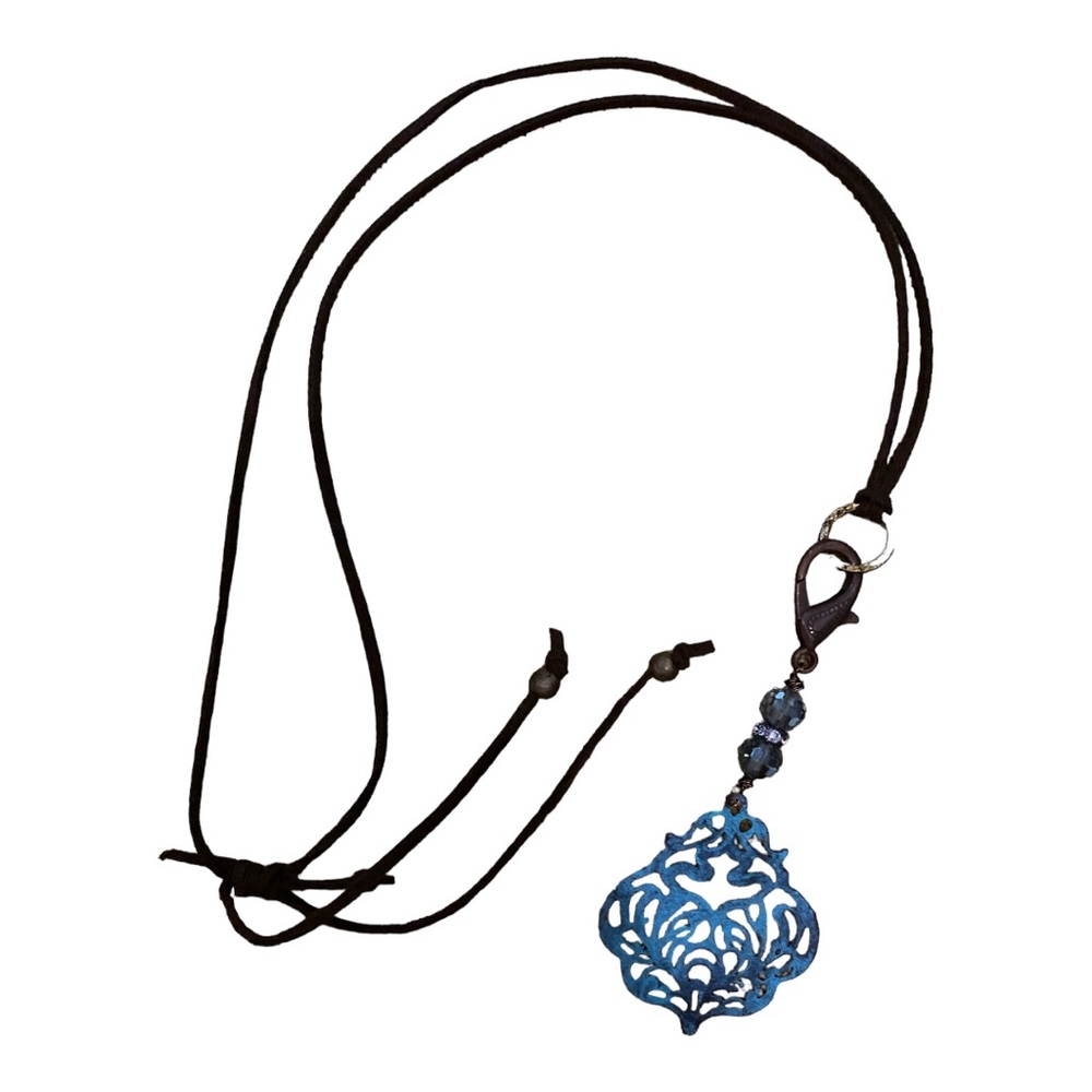 Bohemian Style Suede Rope Adjustable Necklace with Brass Rhinestones and Metal